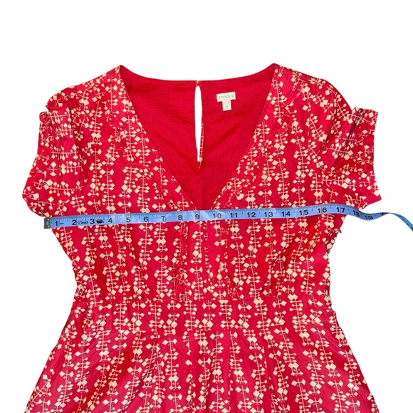 Women's Fossil Dress Size M Red Short Sleeve peasant vintage inspired spring - Picture 9 of 10